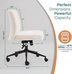 NYPOT Armless Desk Chair with Wheels for Criss Cross Sitting - Cross Legged Wide Armless Chair - Adjustable Vanity 360° Swivel Stool and 120° Rocking Wide Seat Comfy for Home and Office, White Sherpa