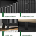 Fluted Dresser with 6 Drawers, 54" Wide Modern Chest of Drawers with Metal Handle, Wooden Dresser TV Stand, Wood Closet Clothes Storage Organizer for Bedroom, Living Room, Hallway, Solid Black