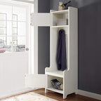 Crosley Furniture Fremont Hall Tree with Storage Cabinets and Coat Rack Hooks for Hanging, Distressed White