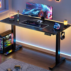 Veken 55 Inch, Height Adjustable Sit Stand Up, Wood Desktop, Work Home Office Computer PC Table, Tall Standup Workstation, Gaming Writing Study Bedroom Rising Desks, Black