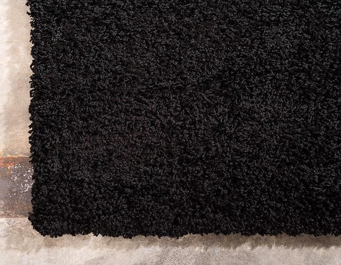 Unique Loom Solid Shag Collection Area Rug (7' 10" x 10' Rectangle, Jet Black)