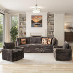 98" Modular Sectional Sofa with Swivel Chairs, Modern Cloud Couch Plush Corduroy 3 Seater Deep Seat Sofas Set & Accent Armchair Set of 2 for Living Room, Gray