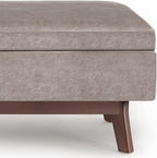 SIMPLIHOME Owen 36 inch Wide Mid Century Modern Small Rectangular Storage Ottoman in Distressed Grey Taupe Vegan Faux Leather, Assembled, For the Living Room, Entryway and Family Room