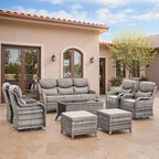 Swivel Patio Chairs Sofa Set of 4 with 6" Thick Cushion - Wicker Outdoor Swivel Rocker Patio Chair with Side Table, High Back Comfortable Outdoor Glider Chairs Grey Wicker Grey Cushions