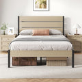 Full Bed Frame with Headboard and Footboard, with Under Bed Storage, All-Metal Support System, No Box Spring Needed, Easy Assembly, Beige