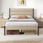 Full Bed Frame with Headboard and Footboard, with Under Bed Storage, All-Metal Support System, No Box Spring Needed, Easy Assembly, Beige