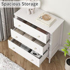 3 Drawer Dresser, 32 inch Wide Dresser for Bedroom, Modern Wood Chest of Drawers, Turned Legs Nightstand with 3 Drawers for Dorms, Hallway, Entryway (White)