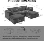 112" Cloud Sectional Couch, Boneless Couches for Living Room, U Shaped Couch with Convertible Ottoman, Modular Sectional Sofa with Deep Seat, Comfy Soft Cushions, No Assembly, Gray