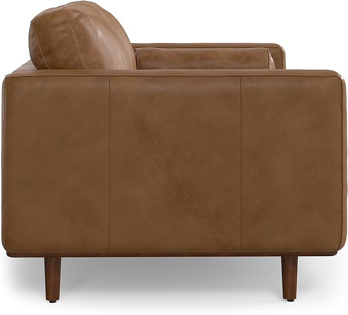 SIMPLIHOME Morrison Mid-Century Modern 72 inch Wide Sofa with Ottoman Set in Caramel Brown Genuine Leather for the Living Room and Family Room