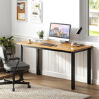 Need Computer Desk, 47 inch Home Office Desk, Modern Simple Style Home Office Gaming Desk, Basic Writing Table for Study Student, Black Metal Frame, Teak