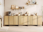 WAMPAT Modern Sideboard Buffet with 8 Doors, Multifunctional Sideboard with Large Storage and T-Shaped Legs, Coffee Bar Cabinet Storage for Kitchen, Living Room, Oak