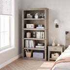 IDEALHOUSE 5 Tier Bookcase, Farmhouse Book Shelf with Storage Open Display Bookshelves, 67.4" Tall Book Case Wooden 5 Shelf Bookcase Home Decor Furniture for Home Office, Living Room, Bed Room - Grey