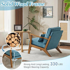 VINGLI Solid Wood Wide Armrests Accent Chair,Upholstered Mid Century Modern Chair with Pillow,Comfy Reading Chair Farmhouse Arm Chair,Chairs Living Room,Bedroom,Guest Room,Linen Fabric,Navy Blue