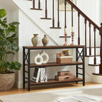 HOMBAZAAR Sofa Table,Industrial Console Table with Storage,Entryway Table with Engineered Wood and Metal,Rustic 3 Tier Shelf for Living Room,Hallway,Brown,47 Inch