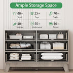 Fluted Dresser for Bedroom with 6 Drawers, 48" Wide Modern Chest of Drawers with Metal Handle, Wooden Dresser TV Stand, Wood Closet Clothes Storage Organizer for Living Room, Hallway, Grey