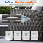 Wisteria Lane 4 Piece Patio Furniture Set, Wicker Outdoor Patio Conversation Furniture Set, All Weather Outdoor Patio Sofa with Cushion and Glass Table, Light Gray