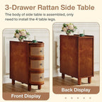 Tribesigns 3-Drawer Rattan End Table, Sofa Side Table with Vintage Embossed Handles, Slim Nightstand for Living Room, Bedroom, Finished Back, No Assembly (Walnut & Oak, 2PCS)