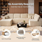 Cloud Sectional Couch with Chaise, Boneless U-Shaped Cloud Couch with Deep Seat, Soft Plush Modern Minimalist Sofa, Assembly Free Modular Floor Sofa for Office Living Room Apartment, Beige