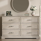 Farmhouse 6 Drawers Dresser for Bedroom, 54" Wide Modern Chest of Drawers with Deep Drawers & Bar Handles, Rustic Wood Dresser TV Stand, Wooden Closet Storage Organizer for Living Room, Hallway, Grey