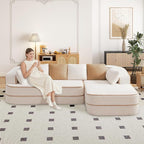 Cloud Sectional Sofa Modern Boneless Couch for Living Room, Comfy Deep Seat Comfy Teddy Fabric Double Sofa Chaise No Assembly Required (White, 106" L Shape with Right Facing)