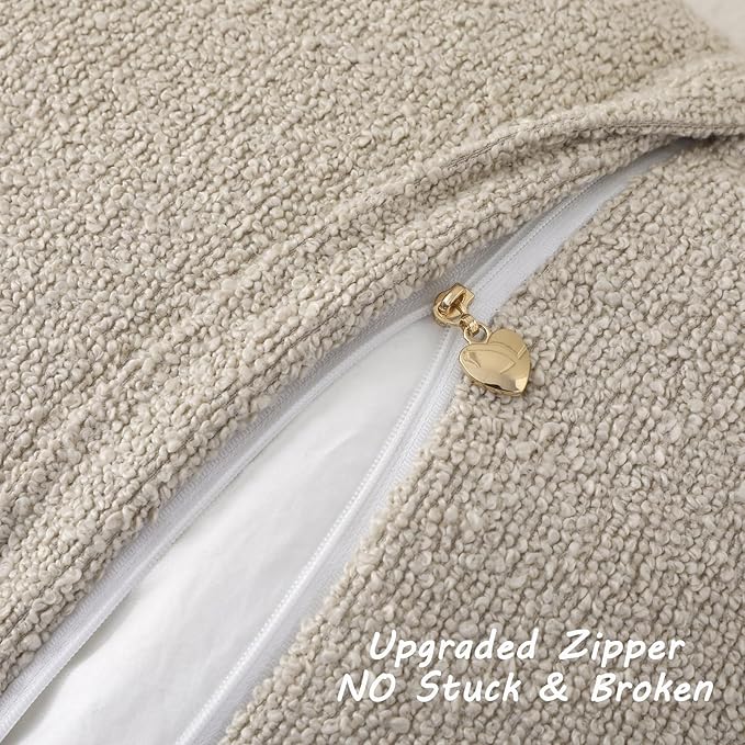 FUTEI Pack of 2 Beige Decorative Throw Pillow Covers 24x24 Inch Soft Cozy Solid Boucle Textured European Cushion Case,Modern Home Decor for Couch Bed Living Room