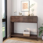 Console Table with 2 Drawers, Mid-Century Modern 42" Entryway Table with Open Storage Shelves, Sofa Table Behind Couch for Living Room, Hallway, Walnut