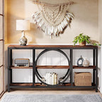 Tribesigns 70.9 Inch Extra Long Console Table for Entryway, Sofa Table Behind Couch with 3 Tier Wood Storage Shelves Industrial Metal Frame for Living Room Hallway Entryway, Brown Black