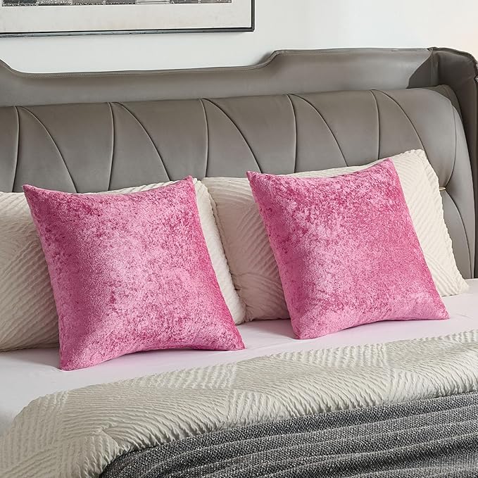FUTEI Hot Pink Flannel Throw Pillow Covers 20x20 Inch Set of 2,Soft Dimensional Textured Cushion Cases,Modern Home Decor for Couch Living Room