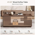 Tribesigns 47.24" Coffee Table with Storage Shelf, Mid-Century Modern Center Table, 3-Tier Rectangle Wooden Tea Table with Thick Base for Living Room, Walnut