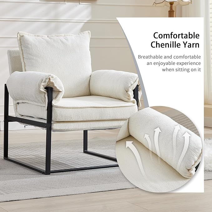 Xifan Modern Comfy Reclining Chair with 6 Angle Adjustable Backrest, Upholstered Accent Chair Fabric Living Room Lounge Chair for Reading Room - Cream, Set of 2
