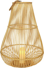 Alpine Corporation IWY108HH-L Outdoor Bamboo Lantern with LED Candle, Brown Finish for Patio and Garden Decor, 33" Tall