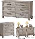Farmhouse Bedroom Dresser and Nightstand Set of 4, 6 Drawer Low & 5 Drawers Dresser & 2 Drawer Nightstand Set, Rustic Wood Bedroom Furniture Set for Livingroom, Hallway, Grey