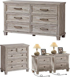 Farmhouse Bedroom Dresser and Nightstand Set of 4, 6 Drawer Low & 5 Drawers Dresser & 2 Drawer Nightstand Set, Rustic Wood Bedroom Furniture Set for Livingroom, Hallway, Grey