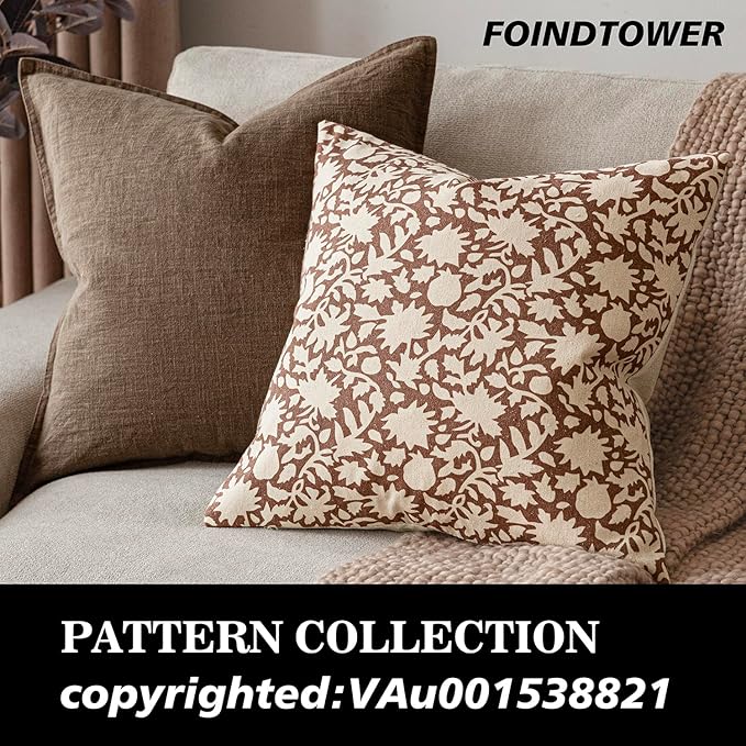 Foindtower Set of 2 Decorative Neutral Floral Throw Pillow Covers Accent Farmhouse Cushion Covers Boho Pillowcase for Couch Sofa Bedroom Living Room Home Decor,20×20 Inch,Light Orange Brown