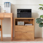 LEYAOYAO Fluted Nightstand with Charging Station, 23" Modern Night Stand with Woodgrain Top, 2 Drawers End Table w/Storage, Bedside Tables for Bedroom, Living Room, Curved Profile Design,Brown