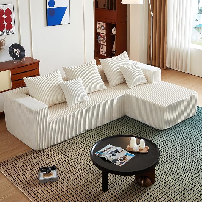 102" Modular Sectional Sofa for Living Room,Boneless Couch in A Box with Ottoman,Memory Foam Sectional Couches for Apartment,Cloud Couch No Assembly Required,Beige