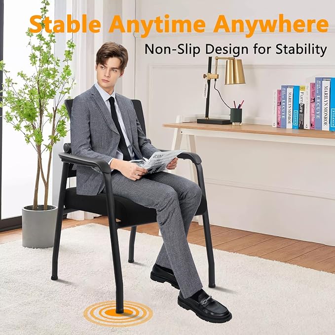 Office Guest Chairs No Wheels | Ergonomic Lumbar Support and Thicked Seats Cushion, Desk Chair with Adjustable Mesh Back for Waiting Room School Church Reception，Black