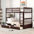Merax Wood Bunk Bed with Drawers,Convertible Wood Bunk Bed with Ladders and Two Storage Drawers,Solid Wood Detachable Bed Frame with Ladders,Twin Over Twin Size,Espresso