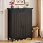 Tribesigns Shoe Cabinet, 5-Tier Shoe Storage Cabinet with Louvered Doors and Drawer, Freestanding Wooden Shoe Rack Organizer with Adjustable Shelves for Entryway, Hallway, Closet, Black