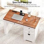 47" Home Office Desks, Executive Desk, Farmhouse Computer Desk with Drawers and Charging Station, File Drawer, Storage Cabinet, Rustic Computer Writing Desk,Antique White