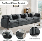 Modular Sectional Sofa, 146.5 Inch I-Shaped Cloud Sofa with Deep Seat Chenille Sofa with Cushions, Four Seater Sectional Sofa for Living Room Apartment,Gray