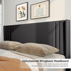 Gizoon Full Bed Frame with Wingback Headboard, Upholstered Platform Bed with Modern Geometric Headboard, Wooden Slats, Noise-Free, No Box Spring Needed