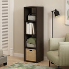 Furinno CUBICLE Book Shelf, 4-Cube Vertical Thick Frame Bookshelf, Horizontally & Vertically Reversible Bookcase with Open Back, 14.6 x 15.9 x 58, for Living Room, Bedroom, Home Office, Black Dark Oak