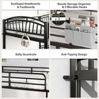 Twin Bunk Beds for Teen & Adults, Heavy Duty Metal Bunk Bed Twin Over Twin with Bedside Caddy, Convertible Ladder & Flat Rungs, Space Saving Bunkbed Frame for Bedroom Dorm, No Box Spring Needed