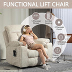 Power Lift Chair Lay Flat Recliner Infinite Position Electric Dual Motor Stand Up Lift Chair with Massage and Heat for Adults,Heavy Duty Recliners with 2 Remote Controls and Two Cup Holders