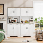 Cozy Castle Pantry Cabinet, Farmhouse Kitchen Hutch Cabinet with Storage Drawers Freestanding Coffee Bar Liquor Sideboard Large Countertop Cupboard for Dining Room, Living Room, 71'' Tall White