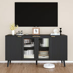 JASIWAY Modern Buffet Cabinet with Storage 55" Fluted Sideboard with 4 Doors Acrylic and Adjustable Shelves Wooden Coffee Bar Cabinet Storage Credenza for Living Room, Dining Room, Kitchen, Black