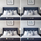 Madison Park Queen Button Tufted Headboard, Adjustable Upholstered Transitional Wingback Headboard, Nailhead Trim, Wooden Frame, Black Metal Legs, Flush Flat Back, Vintage Bedroom Décor Amelia - Navy