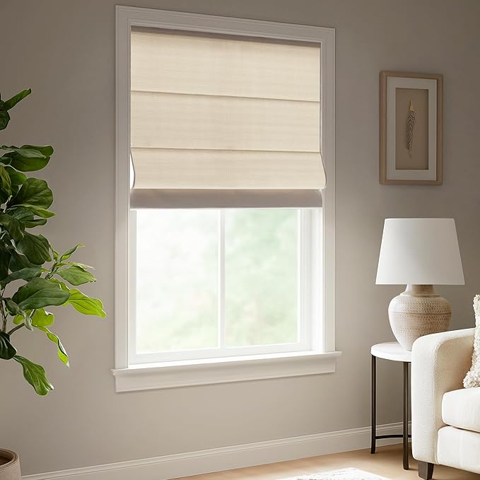 Madison Park Galen Matte Linen Cordless Roman Shades - Fabric Privacy Single Panel Darkening, Energy Efficient, Thermal Insulated Window Blind Treatment, for Home, Living Room Decor, 34" W x 64" H