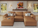 EASE MOOSE Oversized Modular Sectional Sofa,Leather Sectional Couch with Deep Seat,Extra Large U Shaped Couch,Modern Comfy Scratch Resistant Faux Leather Material Sofa,Brown